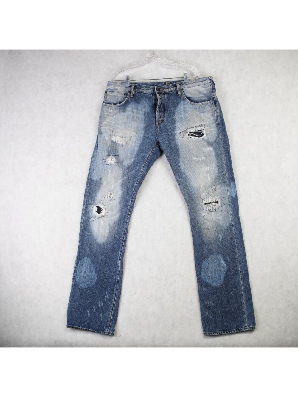 Rare PRPS Patched Repairs Straight-Leg Jeans Mens 38x34 Indigo Distressed Street